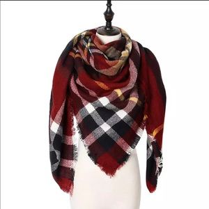 Red Plaid Warm Blanket Fall Scarf